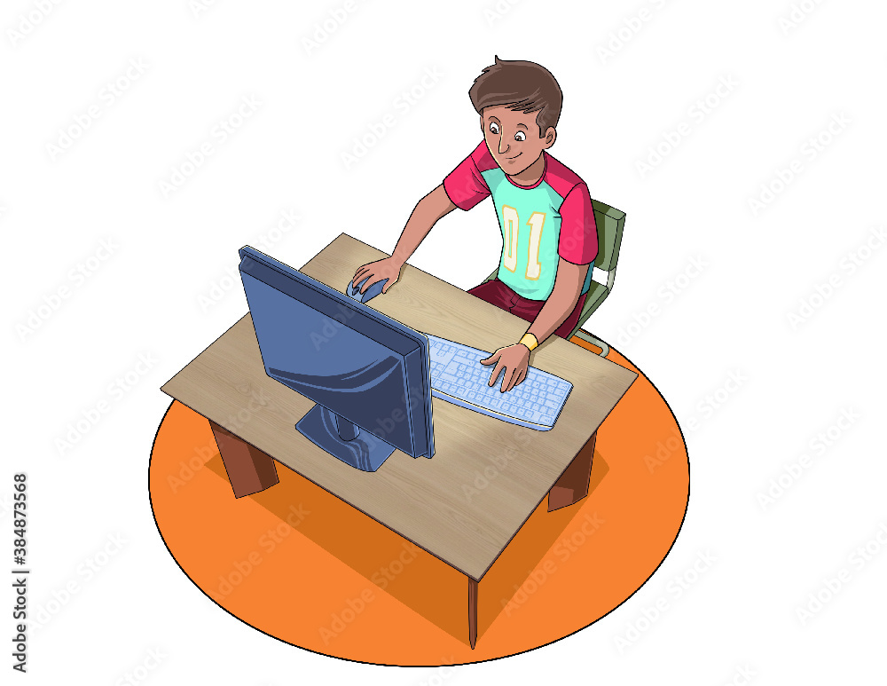 eps of Young man at table with computer eps of Young man at table with computer