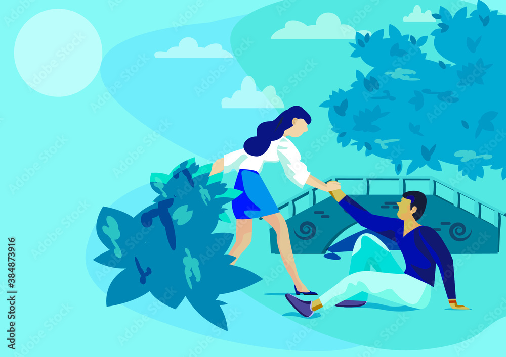Date under the moon, vector illustration