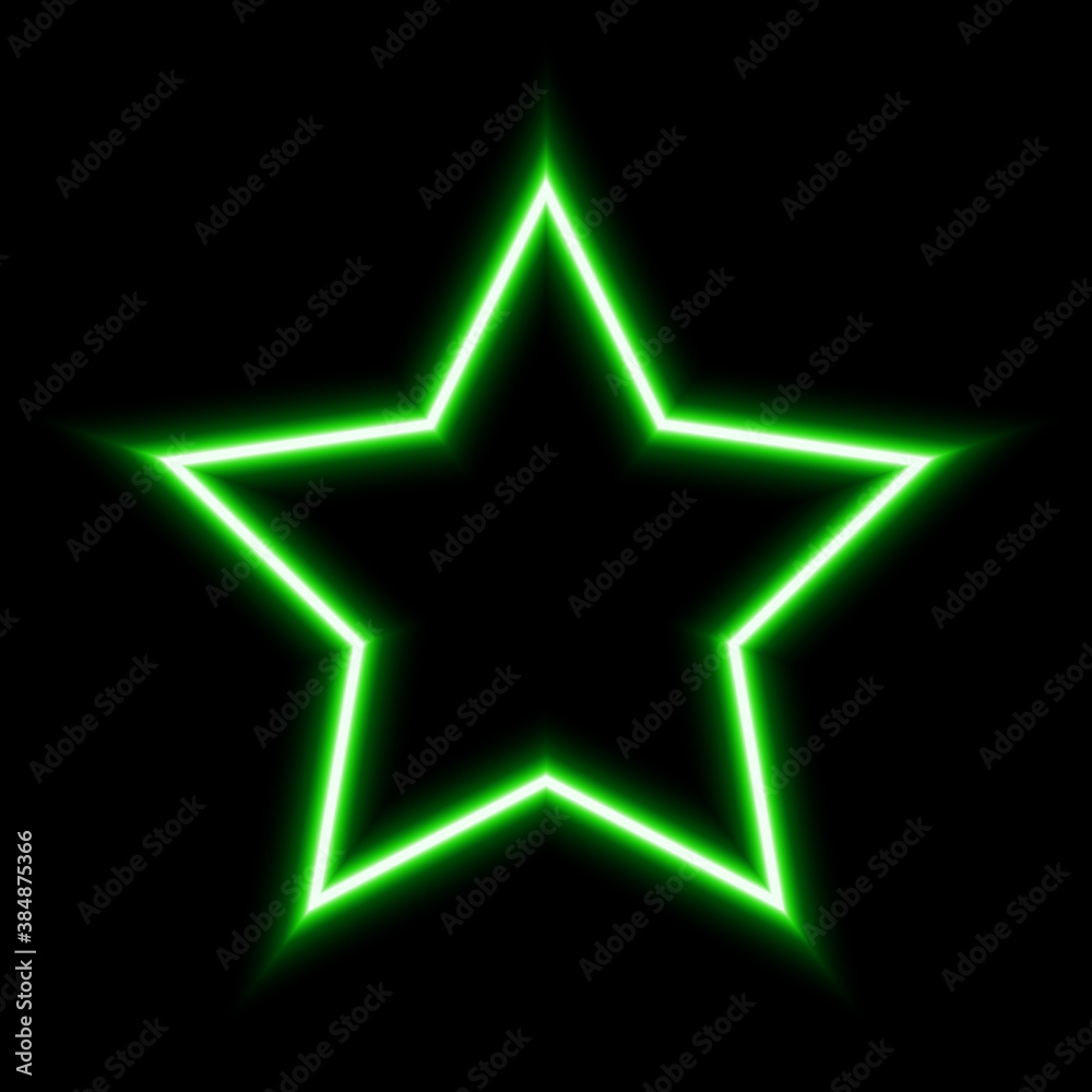 Green neon star. Luminous element for your design on black background Green neon star. Luminous element for your design on black background