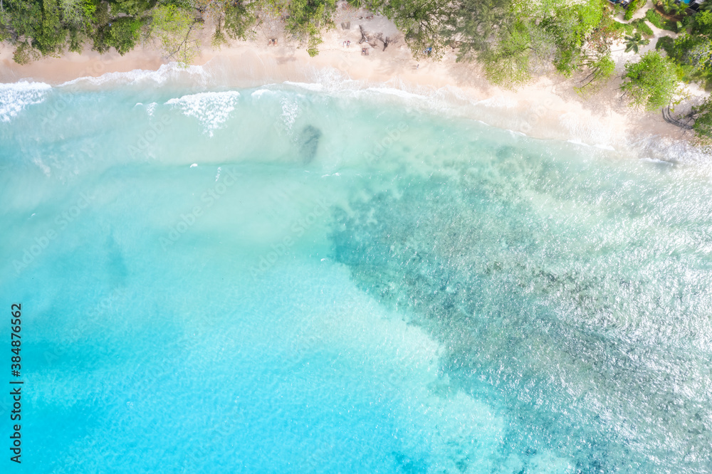 Seychelles Takamaka beach Mahé Mahe vacation ocean drone view aerial photo copyspace