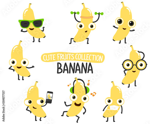 Cute banana cartoon characters set.To see the other vector fruit cartoon illustrations , please check cute fruits collection.