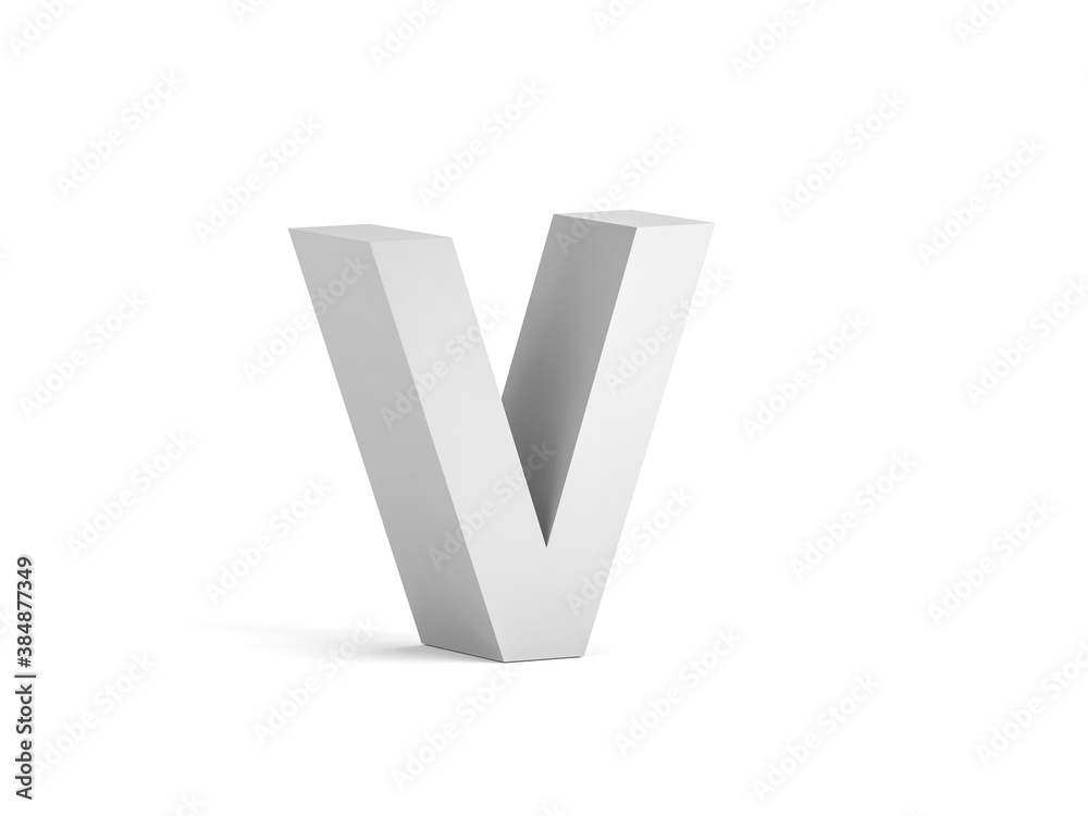 White bold letter V isolated on white background 3d