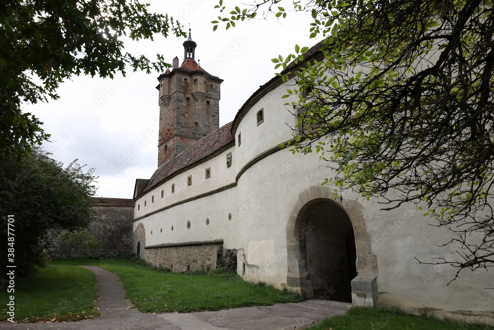 Town of Rothenburg ob der Tauber, Germany. Gate in the fortress wall