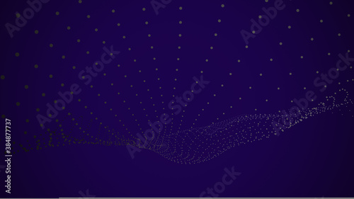 Particle placement with hanging dots in space. Wave of particles. Wave with connecting dots and lines. Space abstract. Landscape background . Abstract gradient dynamic wave of particles. 3d rendering.