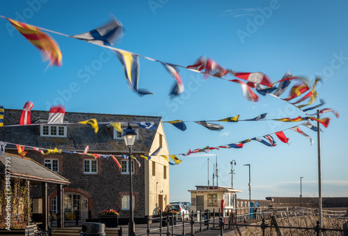 flags flying at minehead Quay