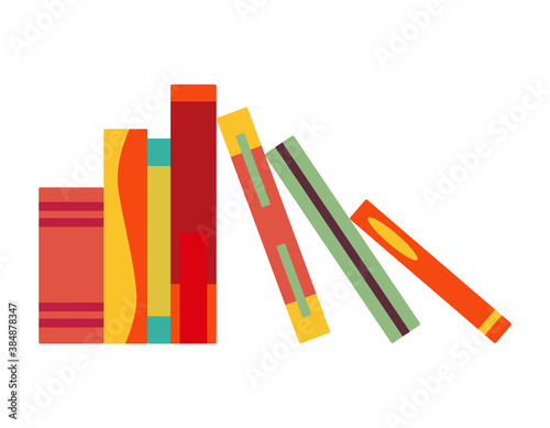 Various books  stack of books  notebooks. Set for book lovers. Read more books. Hand drawn educational vector illustration. Flat design style