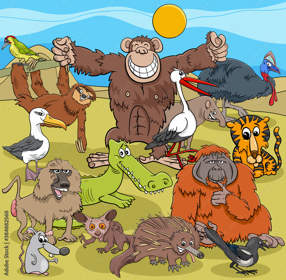 Fototapeta premium cartoon wild animal comic characters group