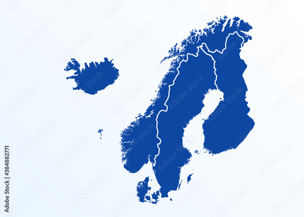 scandinavia map. Norway, Sweden, Finland, Denmark, Iceland and Faroe Islands. Nordic countries map. Vector background for infographics - obrazy, fototapety, plakaty 