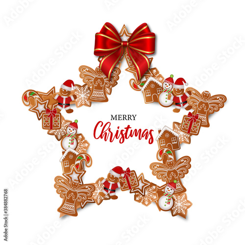 Christmas star-shaped frame with gingerbreads