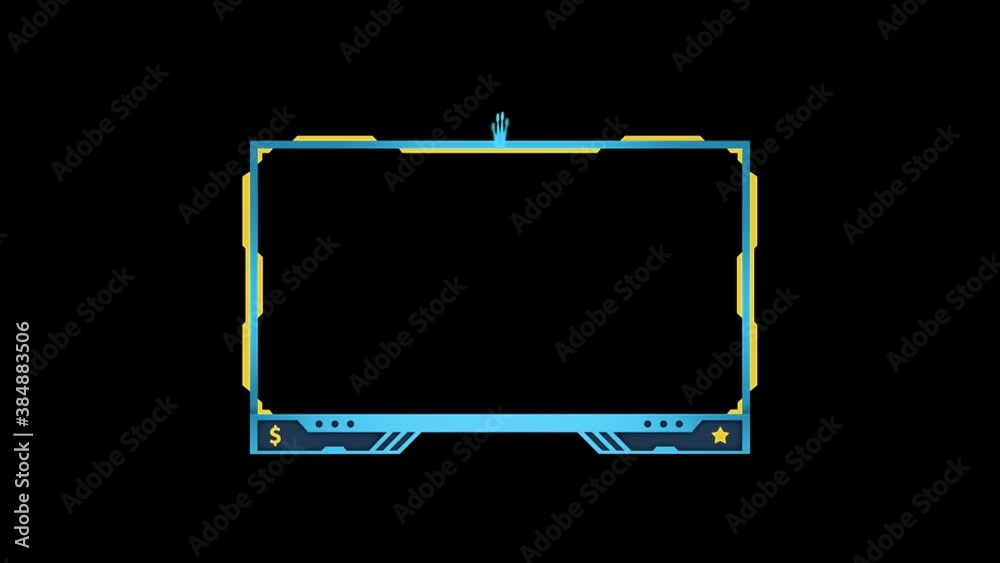 Facecam Animation for Gamers. Stream overlay web camera frame with lens flare. blue and yellow theme HD video