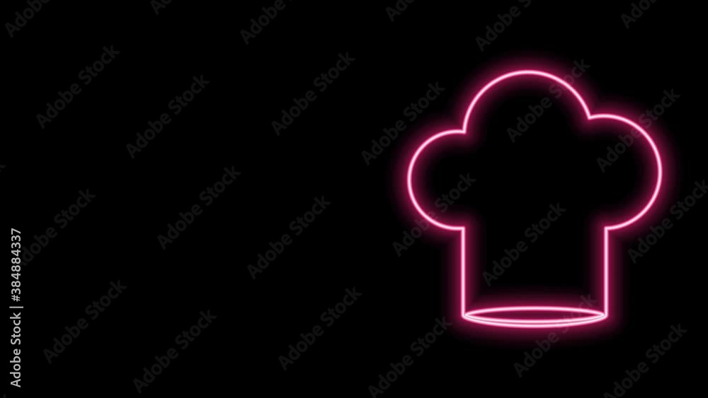 Glowing neon line Chef hat icon isolated on black background. Cooking symbol. Cooks hat. 4K Video motion graphic animation Glowing neon line Chef hat icon isolated on black background. Cooking symbol. Cooks hat. 4K Video motion graphic animation