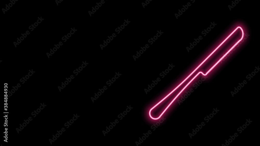 Glowing neon line Knife icon isolated on black background. Cutlery symbol. 4K Video motion graphic animation Glowing neon line Knife icon isolated on black background. Cutlery symbol. 4K Video motion graphic animation