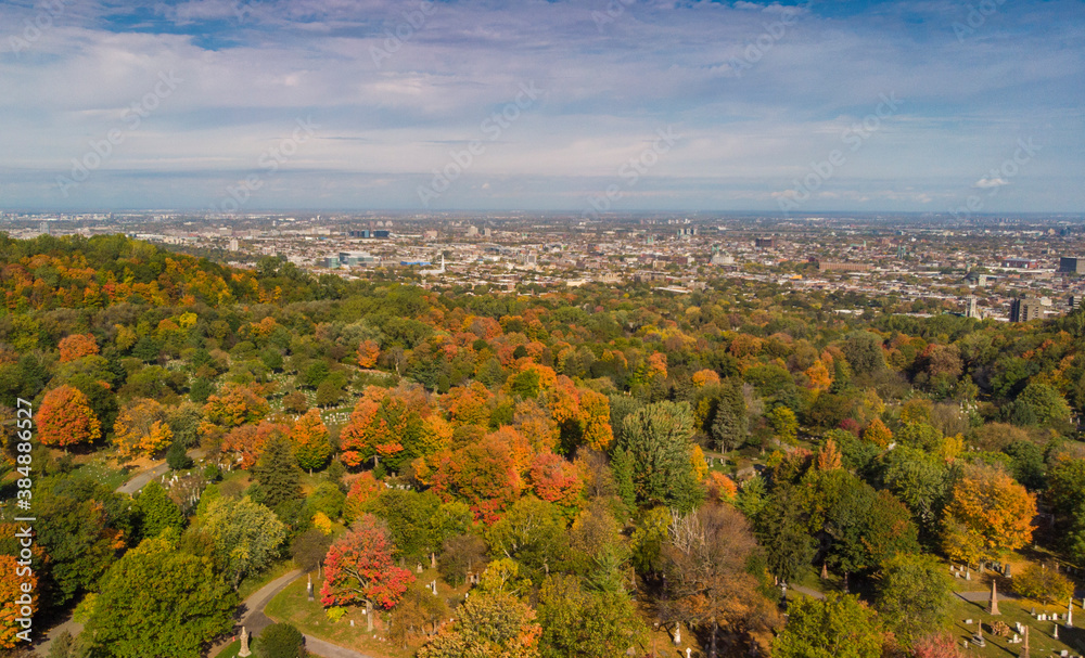 Canadian autumn in Montreal, aerial view