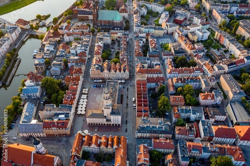 Aerial drone view on Opole city center and old town.