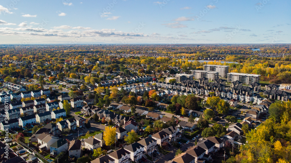 Naklejka premium Canadian autumn, aerial view of Laval city in Quebec