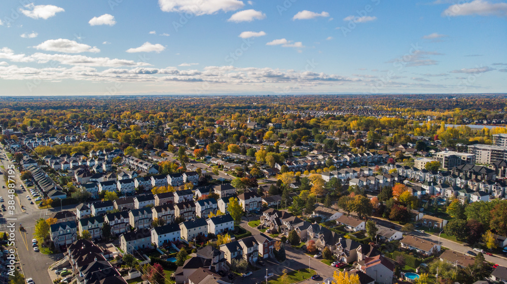 Naklejka premium Canadian autumn, aerial view of Laval city in Quebec