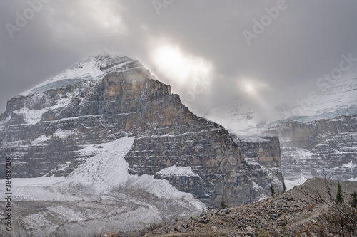 Lefroy Mountain peak at Plain of Six Glaciers above Lake Louise in Banff National Park, Alberta, Canada