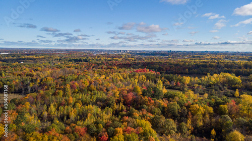 Canadian autumn  aerial view of Laval city in Quebec