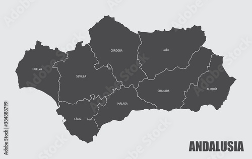 The Andalusia region map divided in provinces with labels, Spain photo