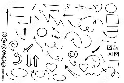 Doodle symbols. Pointer icons. Pointer graphic symbols.