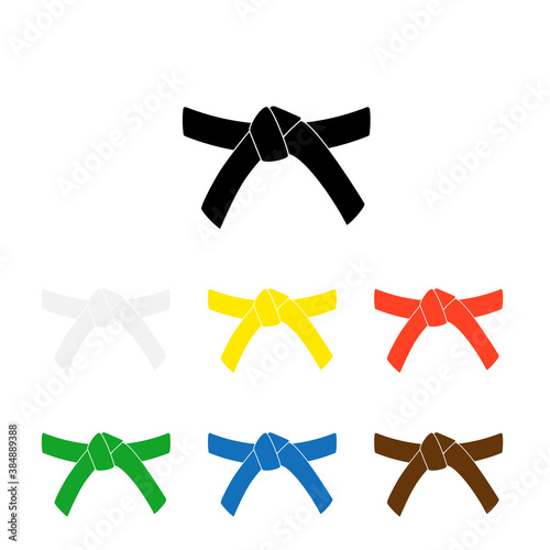 Karate belt glyph icon. Clipart image isolated on white background. set