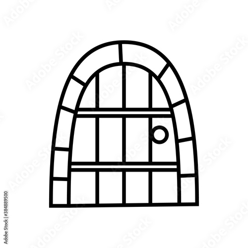 Dungeon door flat line icon. Clipart image isolated on white background.