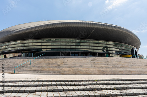 Beautiful view to round modern buildings in Parque das Nacoes area photo