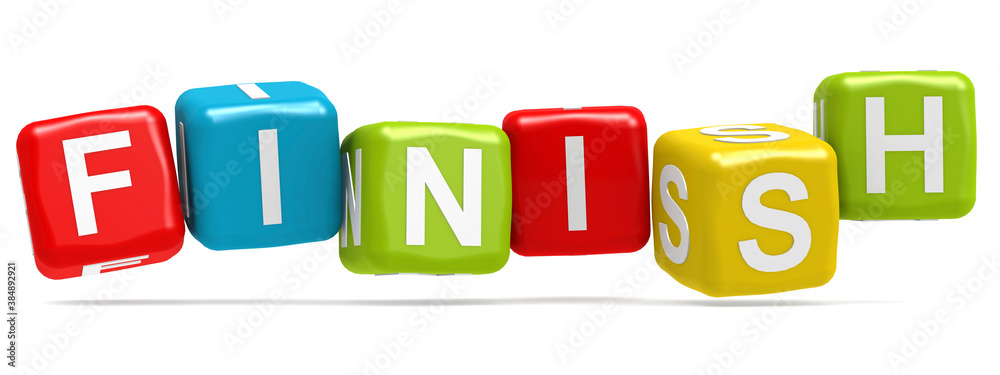 Finish word concept on cube block isolated Finish word concept on cube block isolated