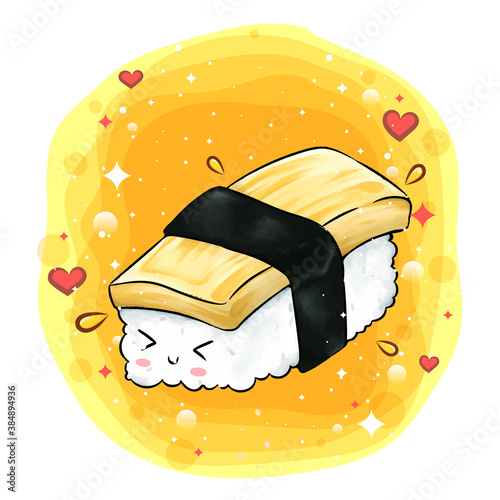 Cartoon of cute tamago with her shy face
