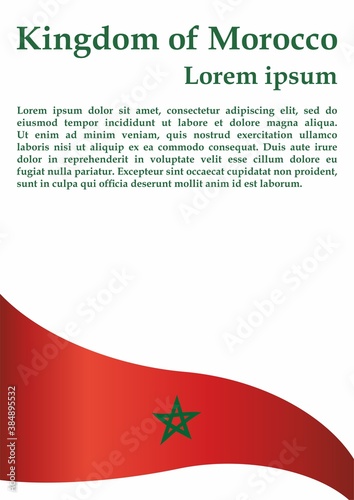 Flag of Morocco, Kingdom of Morocco. template for award design, an official document with the flag of Morocco. Bright, colorful vector illustration