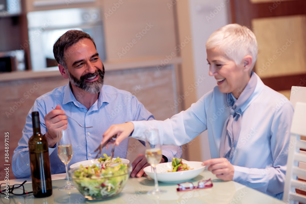 Senior couple eating healthy lunch Senior couple eating healthy lunch