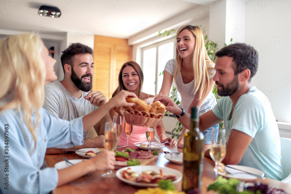 Group of friends have lunch. Group of friends have lunch.