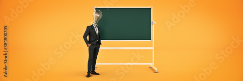 Fotografie businessman light bulb head, idea concept. 3d rendering