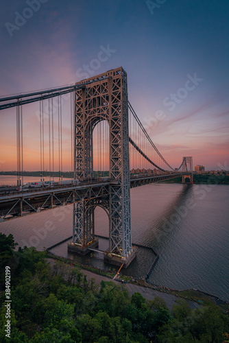 The George Washington Bridge at sunset, seen from Fort Lee, New Jersey