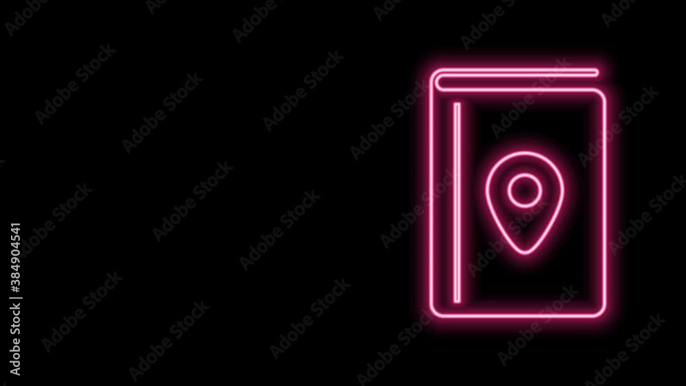 Glowing neon line Cover book travel guide icon isolated on black background. 4K Video motion graphic animation Glowing neon line Cover book travel guide icon isolated on black background. 4K Video motion graphic animation