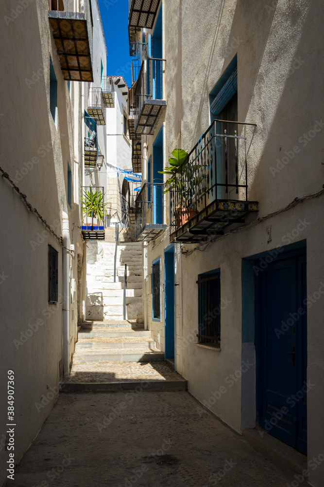 Old town street of the medieval village of Peníscola, Castellon, Spain