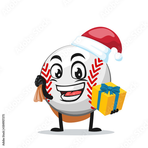 vector illustration of baseball character or mascot wearing santa hat
