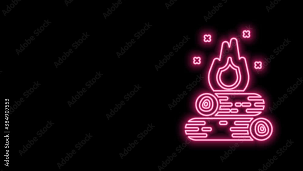 Glowing neon line Campfire icon isolated on black background. Burning bonfire with wood. 4K Video motion graphic animation Glowing neon line Campfire icon isolated on black background. Burning bonfire with wood. 4K Video motion graphic animation