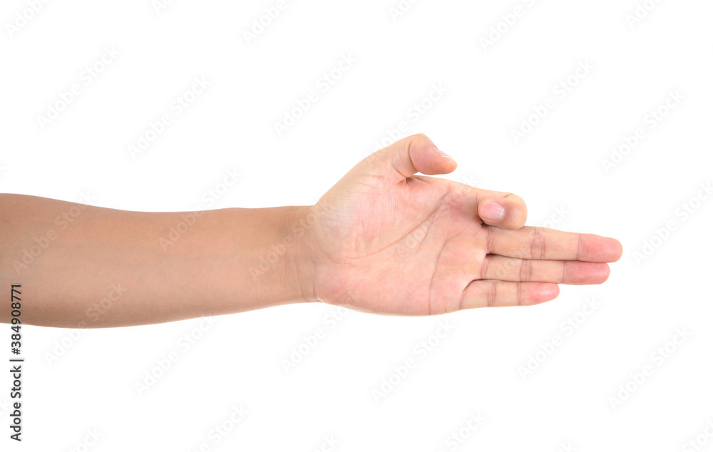 A hand making a curved index finger gesture in front of a white background A hand making a curved index finger gesture in front of a white background