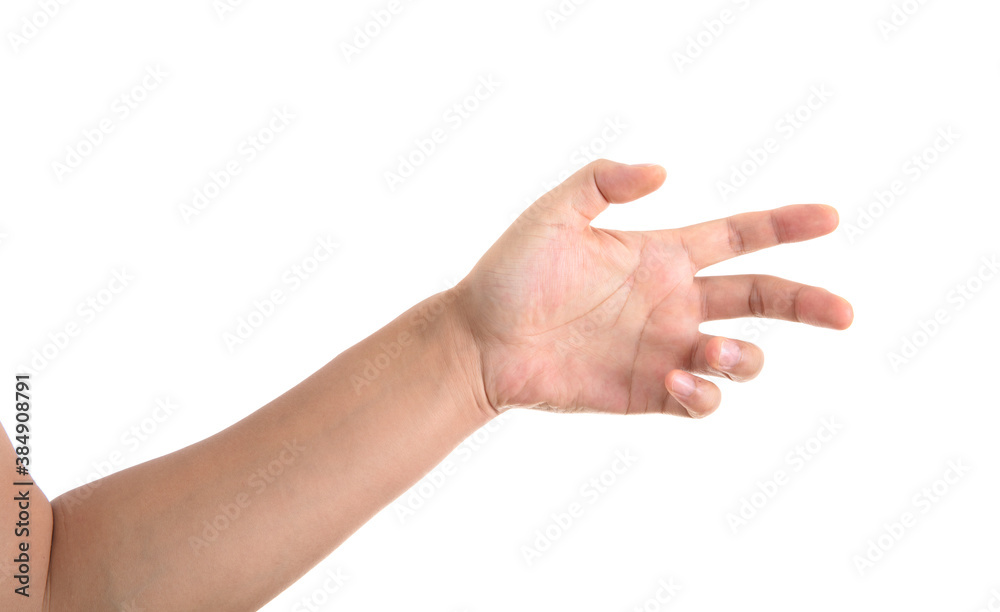 A relaxed five-finger hand in front of a white background - obrazy, fototapety, plakaty 