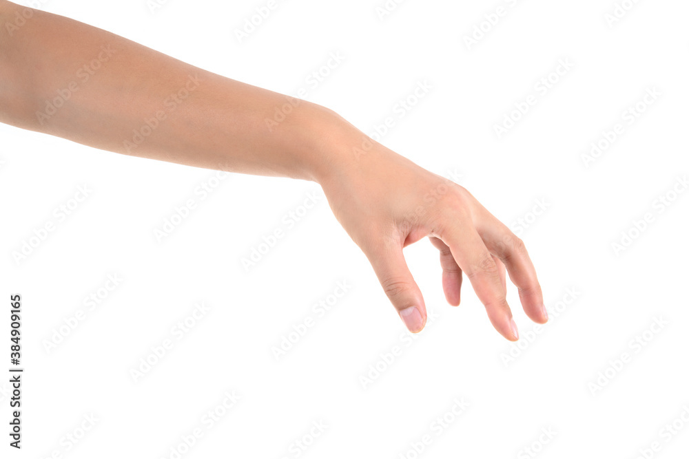 Take up or appease with one hand on a white background
