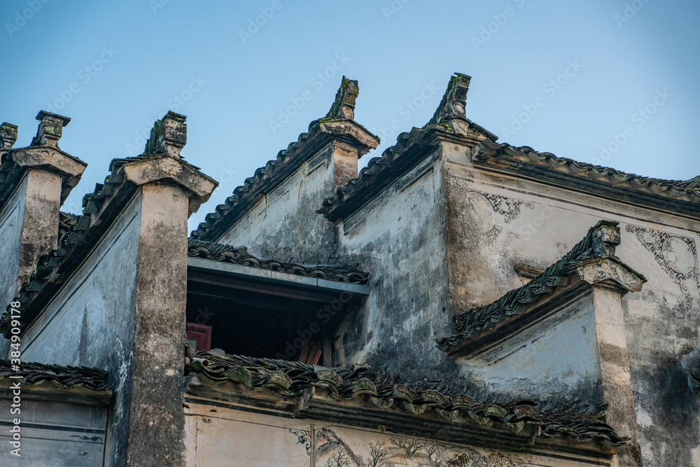  Detail view of architectures in Xidi village, an ancient Chinese village in Anhui Province, China, a UNESCO world cultural heritage site.