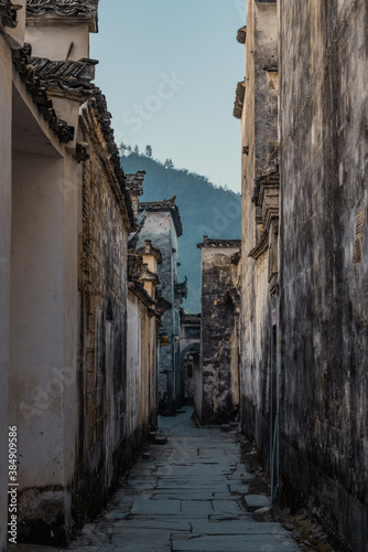 Sunrise view of the streets and architectures in Xidi village  an ancient Chinese village in Anhui Province  China  a UNESCO world cultural heritage site.