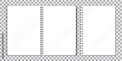 Open closed notebook. Empty notepad on a spiral. White pad with a spiral. Vector illustration. Stock image.