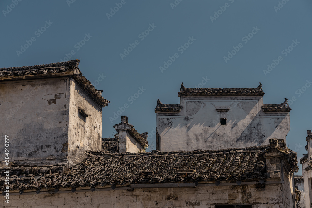 Detail view of architectures in Xidi village, an ancient Chinese village in Anhui Province, China, a UNESCO world cultural heritage site. Detail view of architectures in Xidi village, an ancient Chinese village in Anhui Province, China, a UNESCO world cultural heritage site.