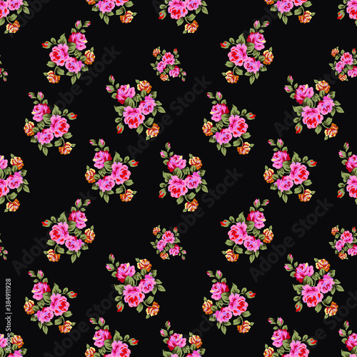 seamless flowers pattern on black background