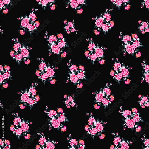 seamless flowers pattern on black background
