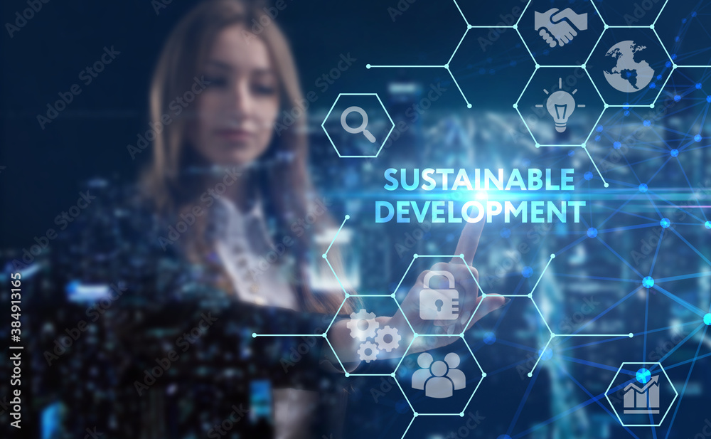 Business, technology, internet and network concept. Young businessman thinks over the steps for successful growth: Sustainable development Business, technology, internet and network concept. Young businessman thinks over the steps for successful growth: Sustainable development