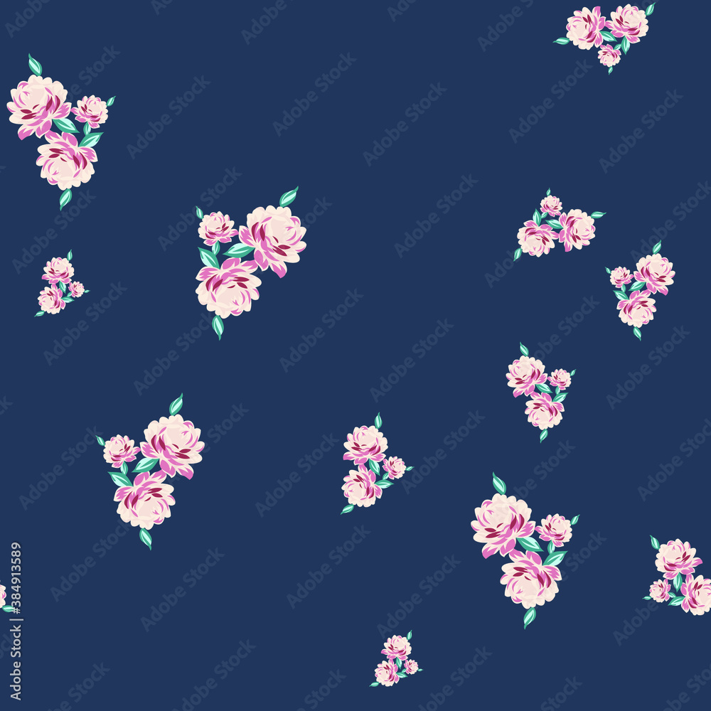 seamless  flowers pattern on navy   background