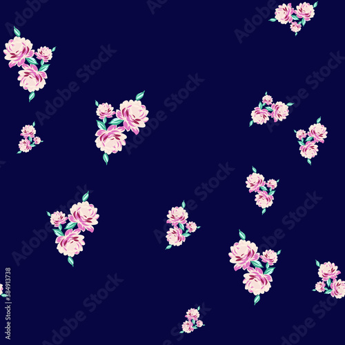 seamless  flowers pattern on navy   background